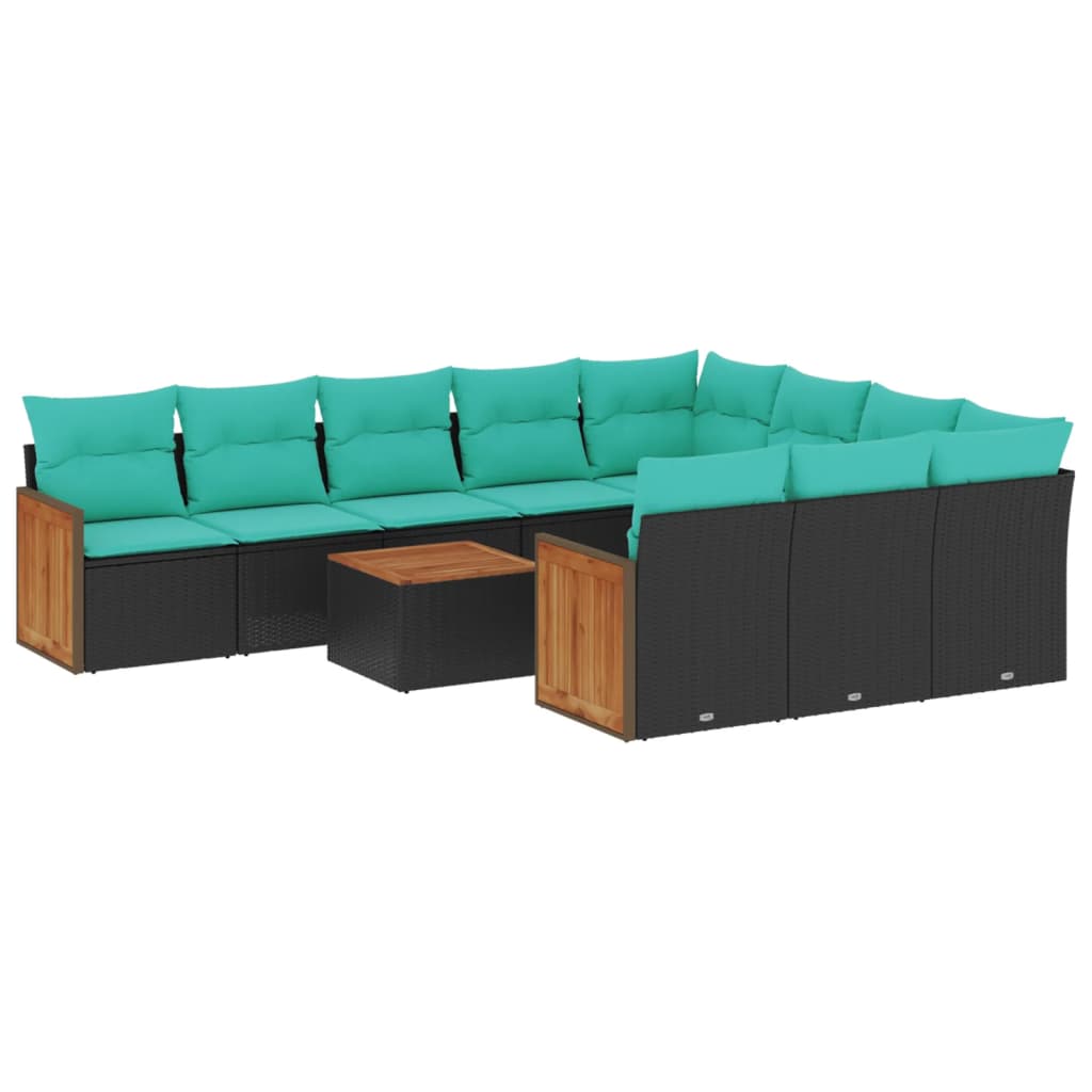 11 Piece Garden Sofa Set with Cushions Black Poly Rattan