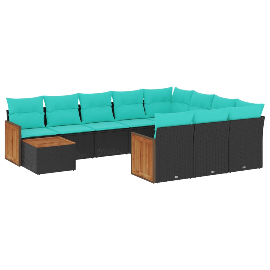 11 Piece Garden Sofa Set with Cushions Black Poly Rattan