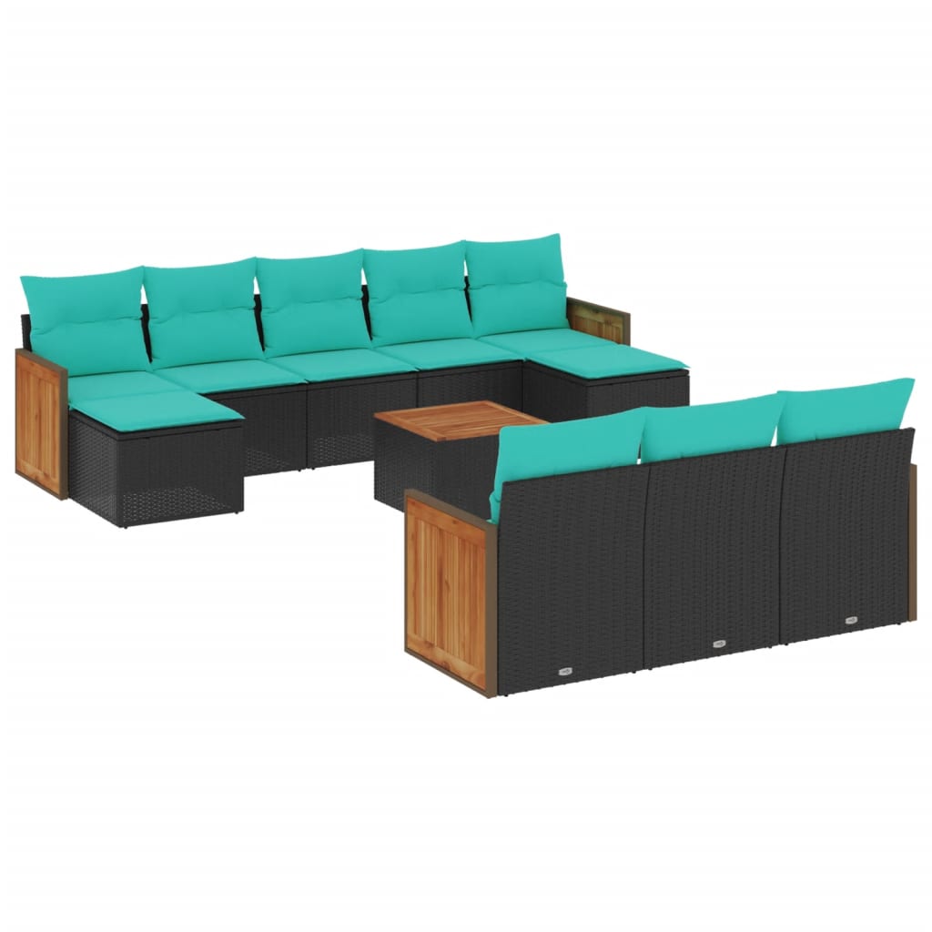 11 Piece Garden Sofa Set with Cushions Black Poly Rattan