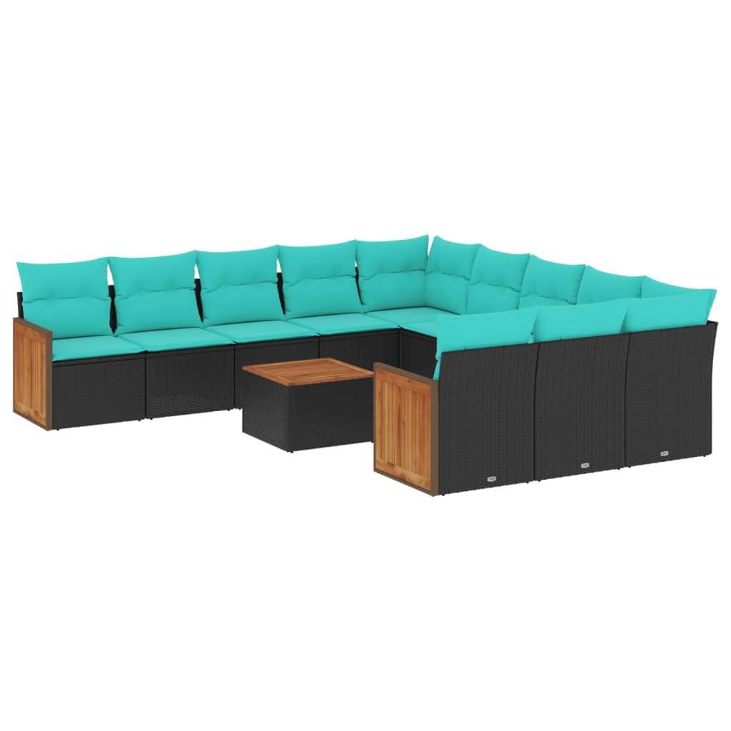 12 Piece Garden Sofa Set with Cushions Black Poly Rattan