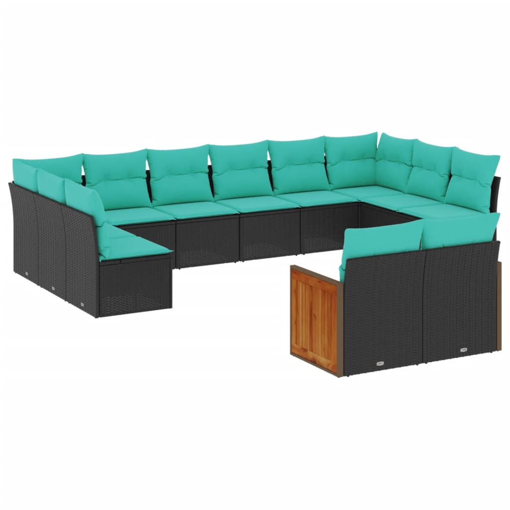 Patio Sofa Set Black PE rattan Large Adjustable Feet