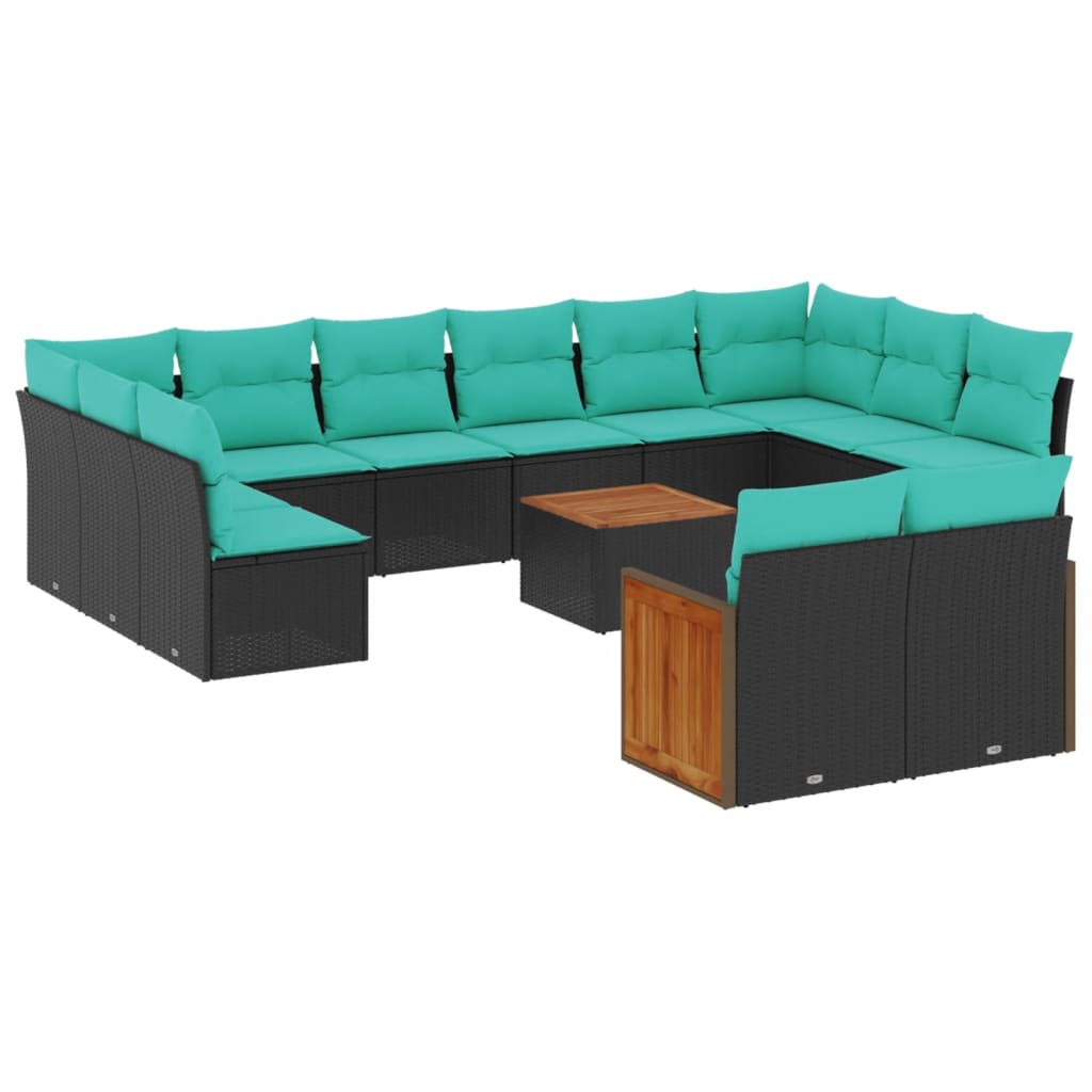 13 Piece Garden Sofa Set with Cushions Black Poly Rattan