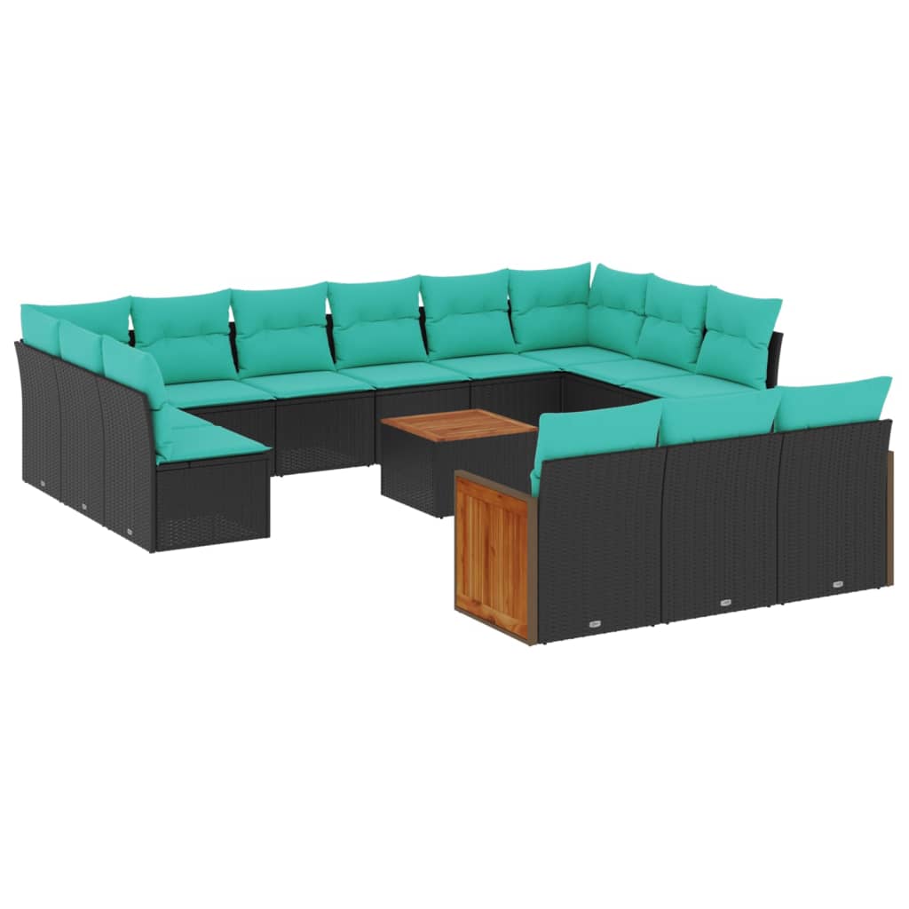 14 Piece Garden Sofa Set with Cushions Black Poly Rattan