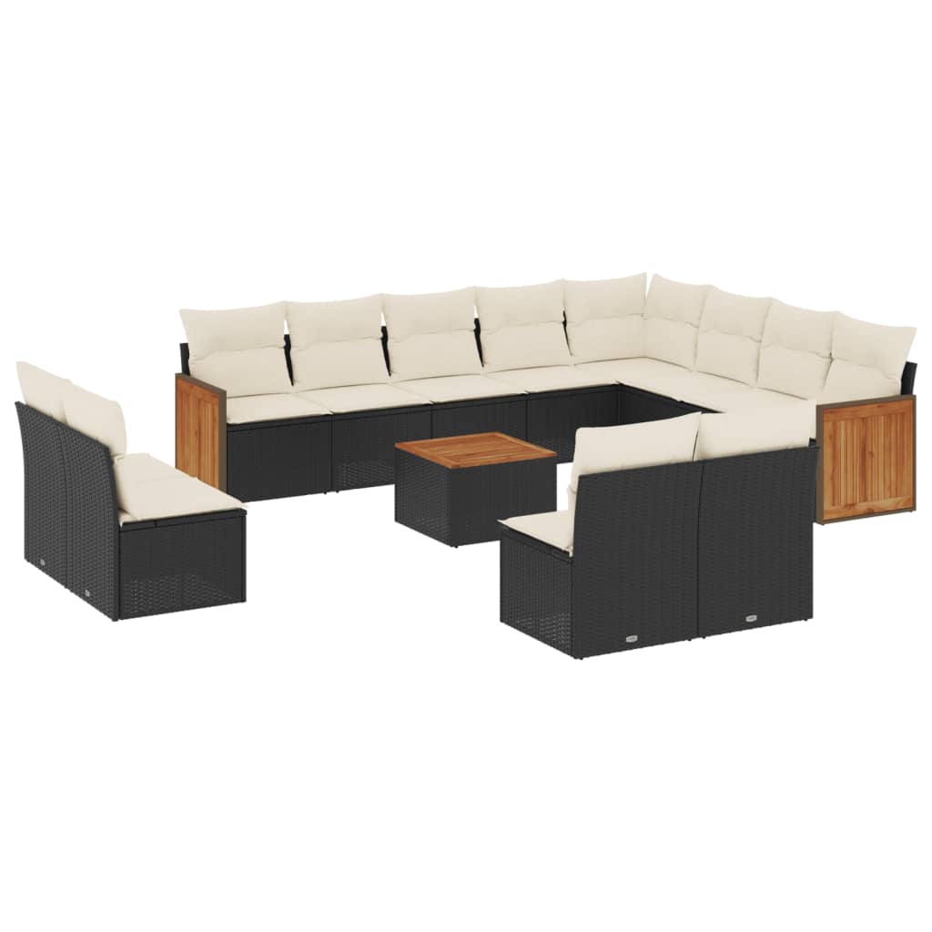 Garden Sofa Set Black PE Rattan Large Adjustable Feet