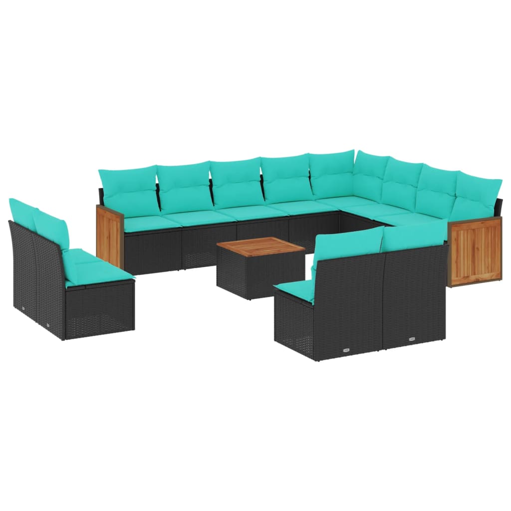 13 Piece Garden Sofa Set with Cushions Black Poly Rattan