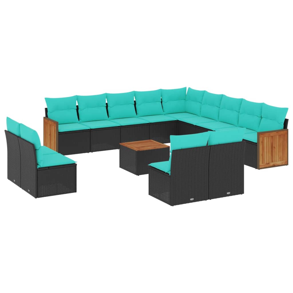 14 Piece Garden Sofa Set with Cushions Black Poly Rattan