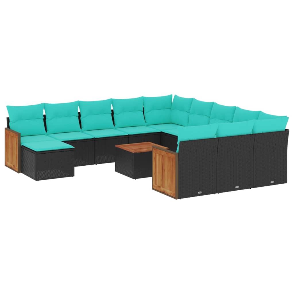 13 Piece Garden Sofa Set with Cushions Black Poly Rattan