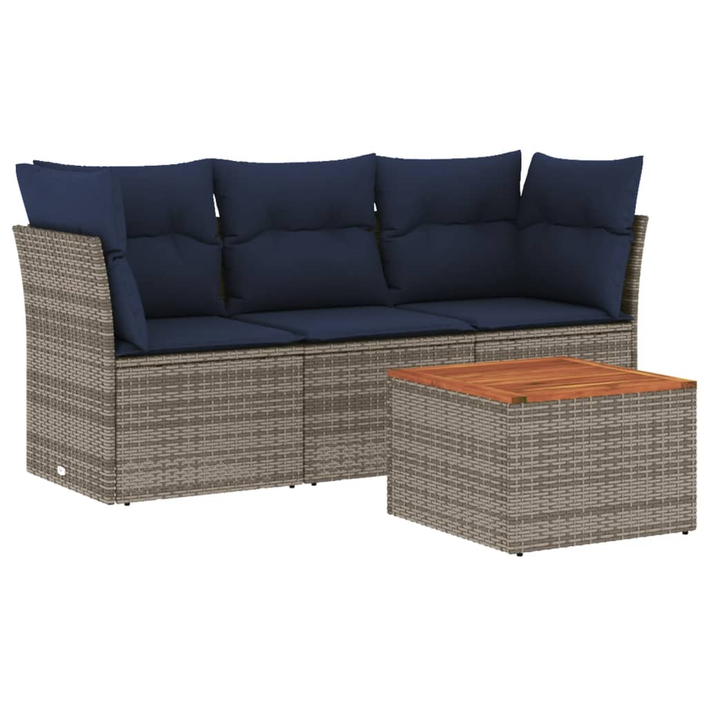 4 Piece Patio Sofa Set with Cushions Gray Poly Rattan