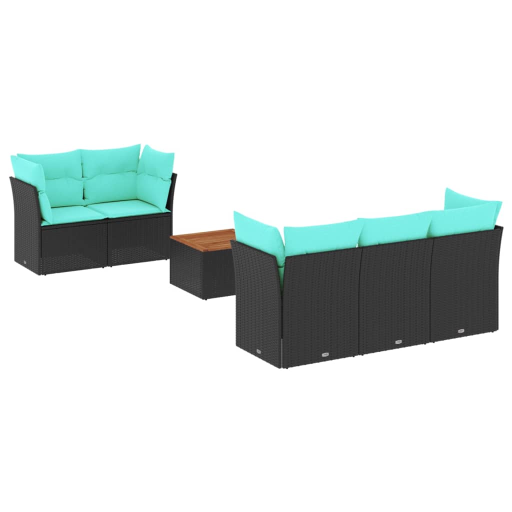6 Piece Patio Sofa Set with Cushions Black Poly Rattan