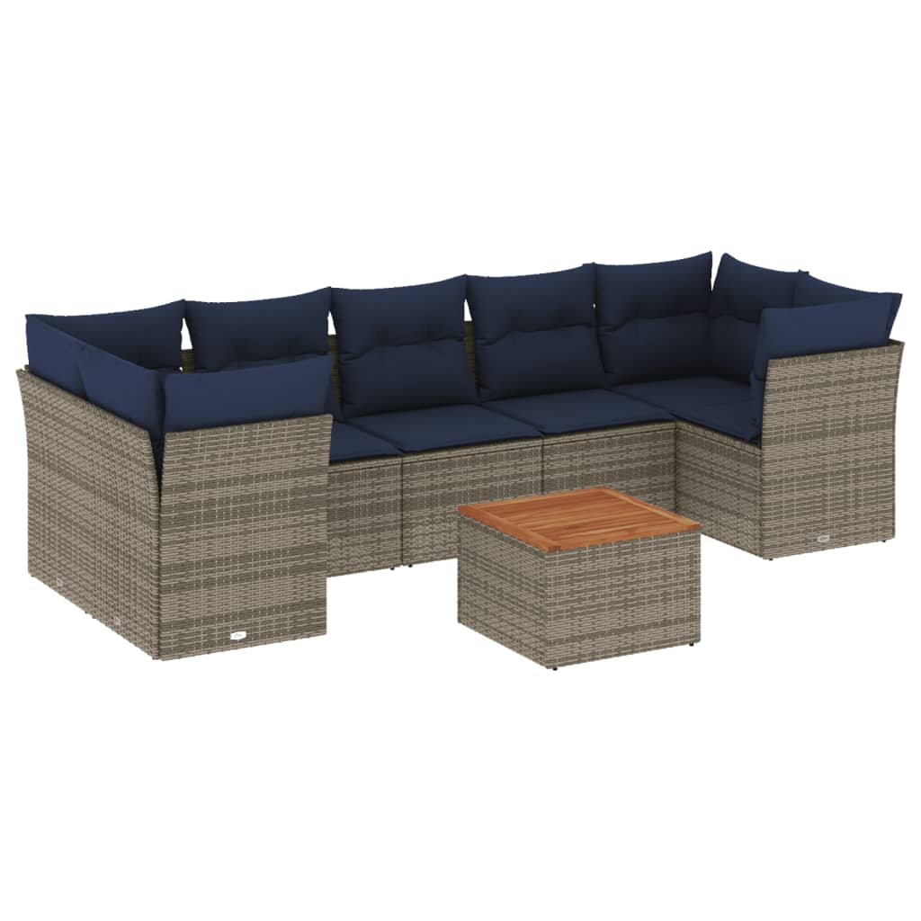 8 Piece Patio Sofa Set with Cushions Gray Poly Rattan