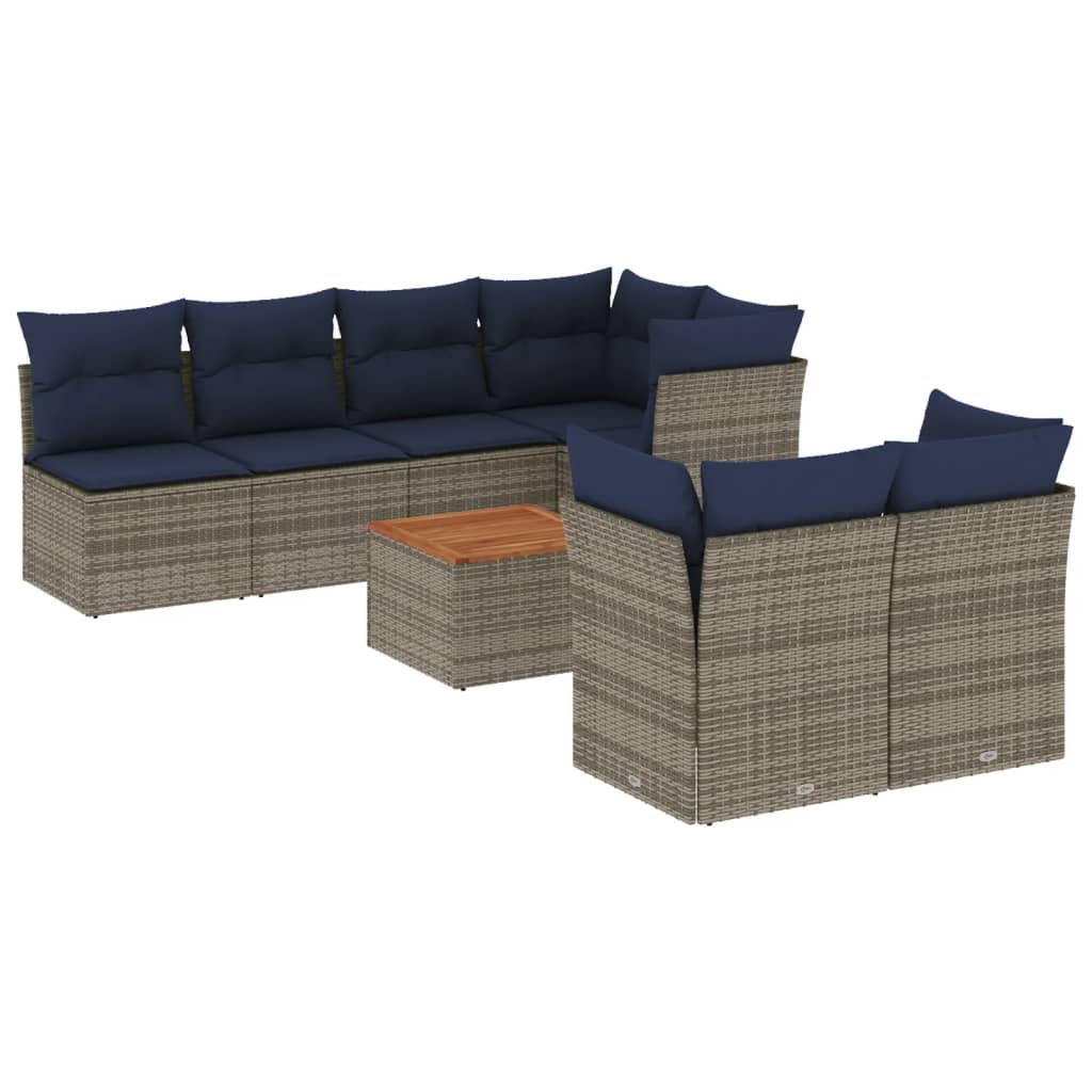 8 Piece Patio Sofa Set with Cushions Gray Poly Rattan