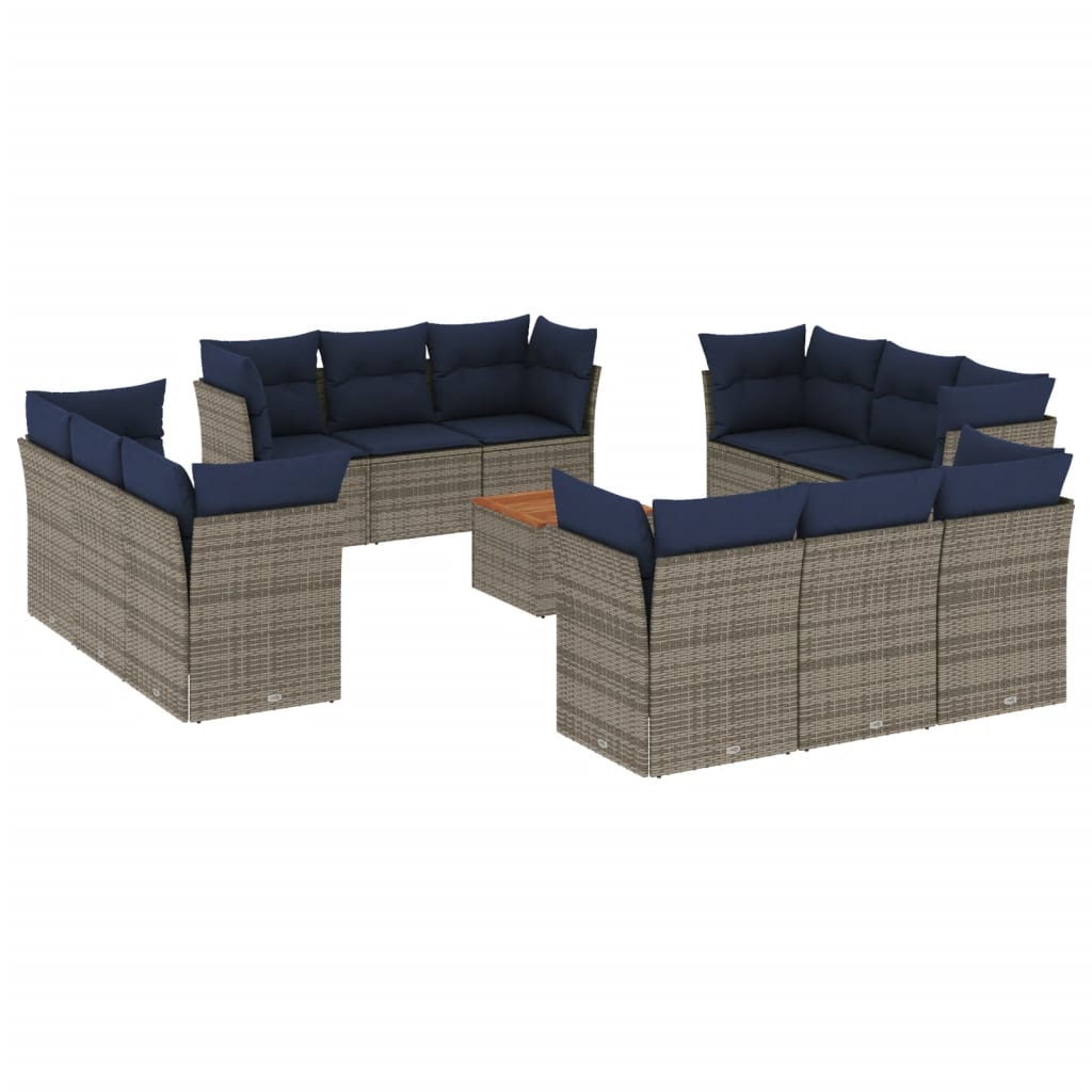 13 Piece Patio Sofa Set with Cushions Gray Poly Rattan