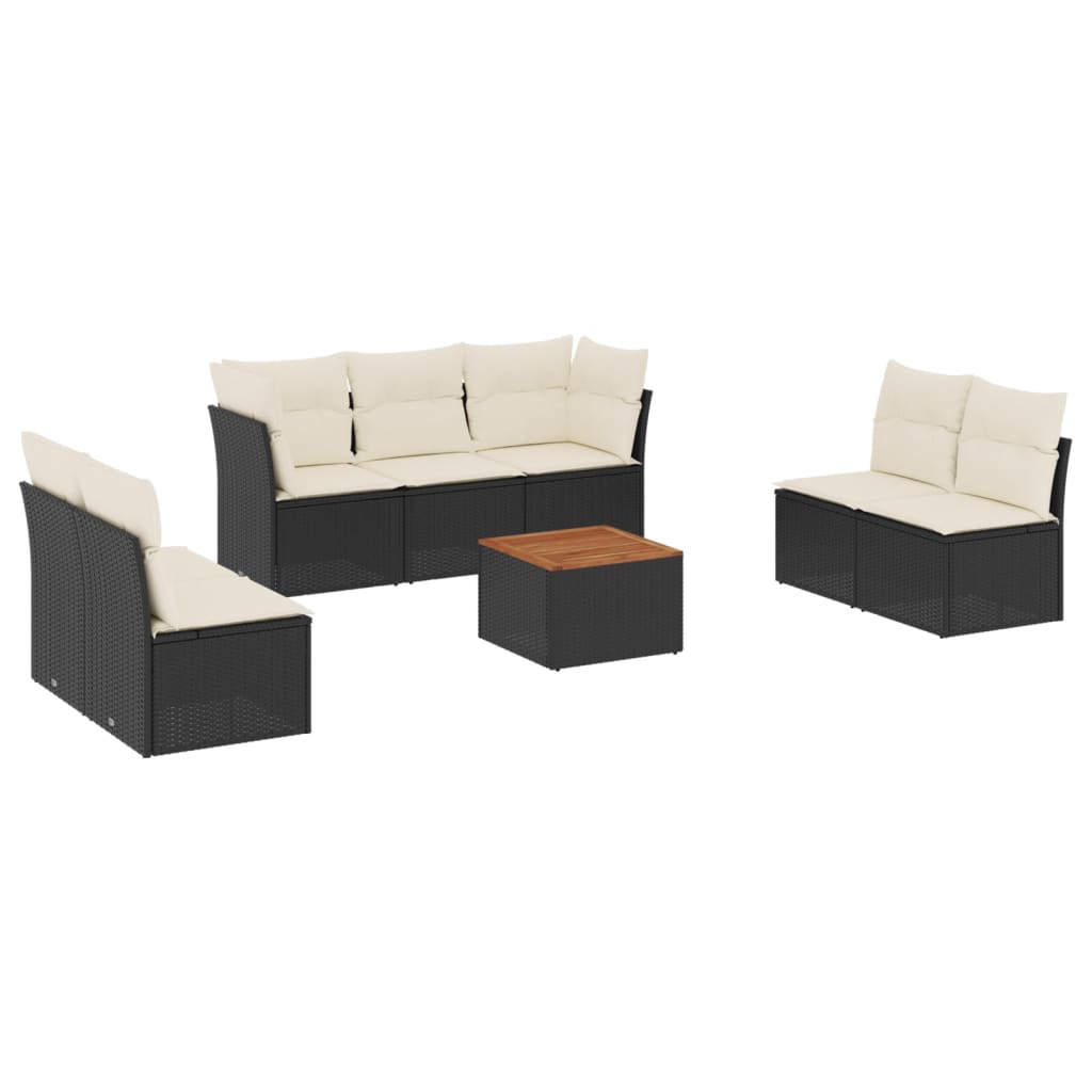 Garden Sofa Set Black and Cream White PE Rattan 8 Piece Modular