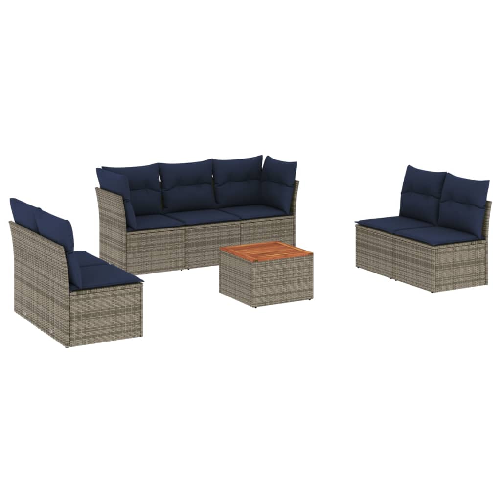 8 Piece Patio Sofa Set with Cushions Gray Poly Rattan