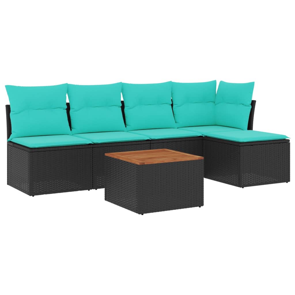 6 Piece Patio Sofa Set with Cushions Black Poly Rattan