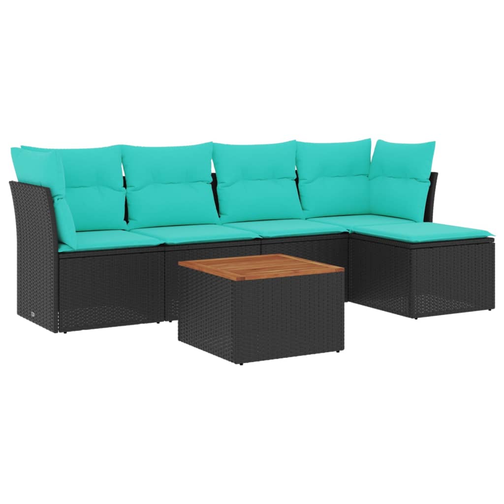 6 Piece Patio Sofa Set with Cushions Black Poly Rattan