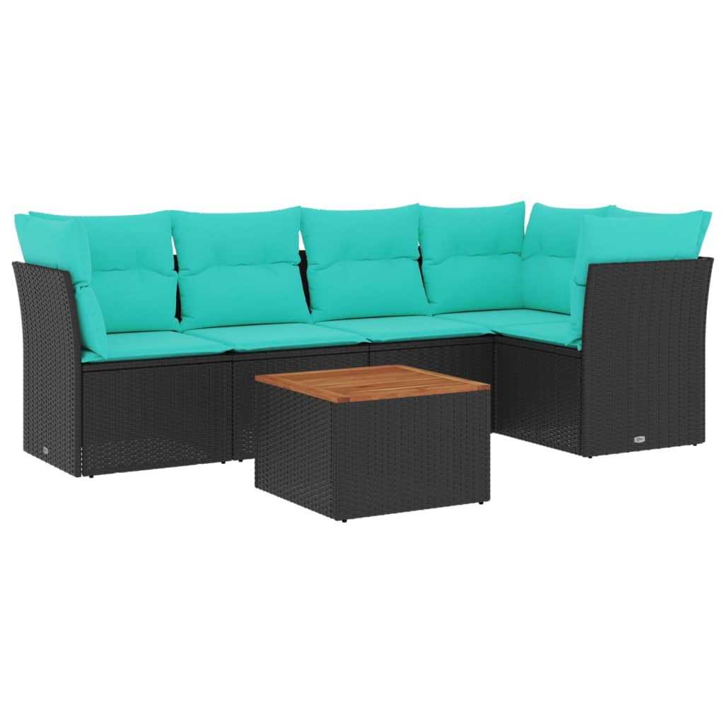 6 Piece Patio Sofa Set with Cushions Black Poly Rattan