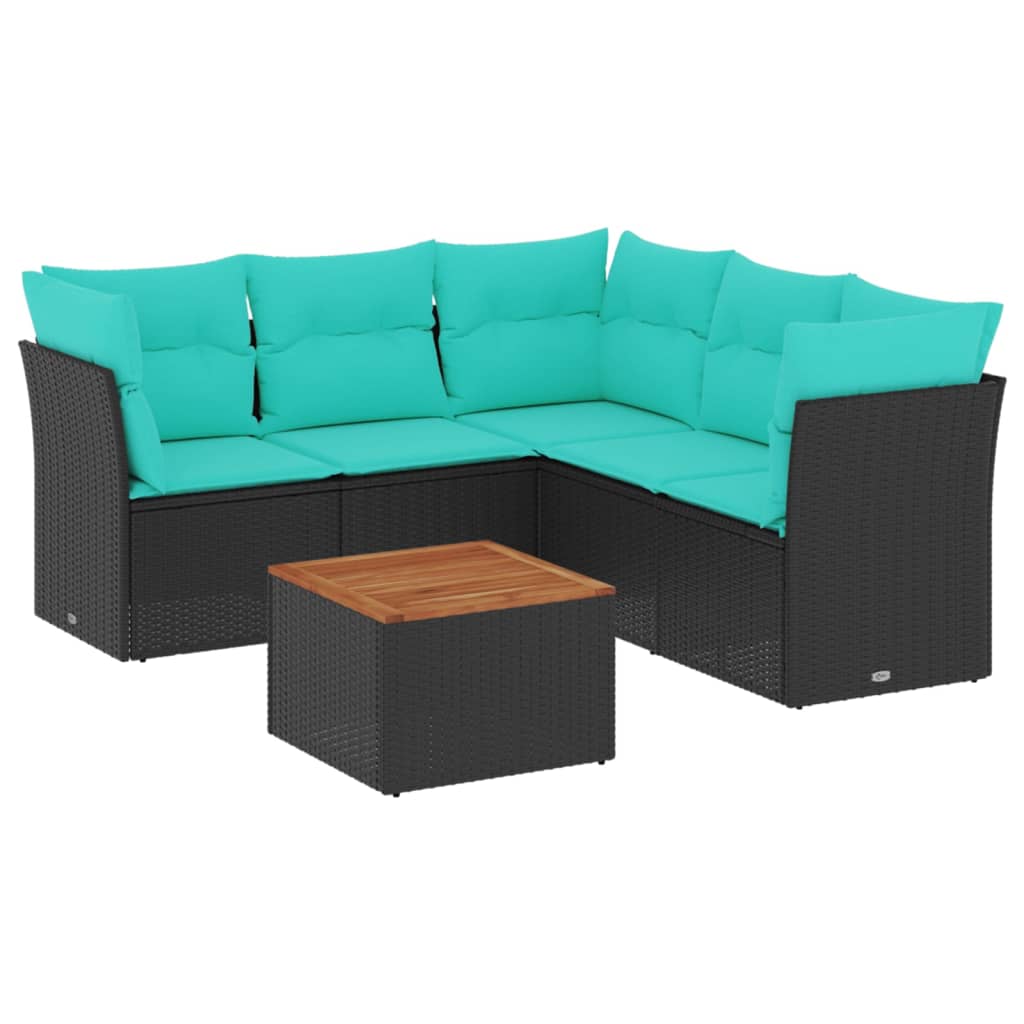 6 Piece Patio Sofa Set with Cushions Black Poly Rattan
