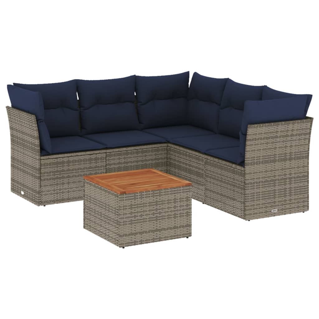 6 Piece Patio Sofa Set with Cushions Gray Poly Rattan