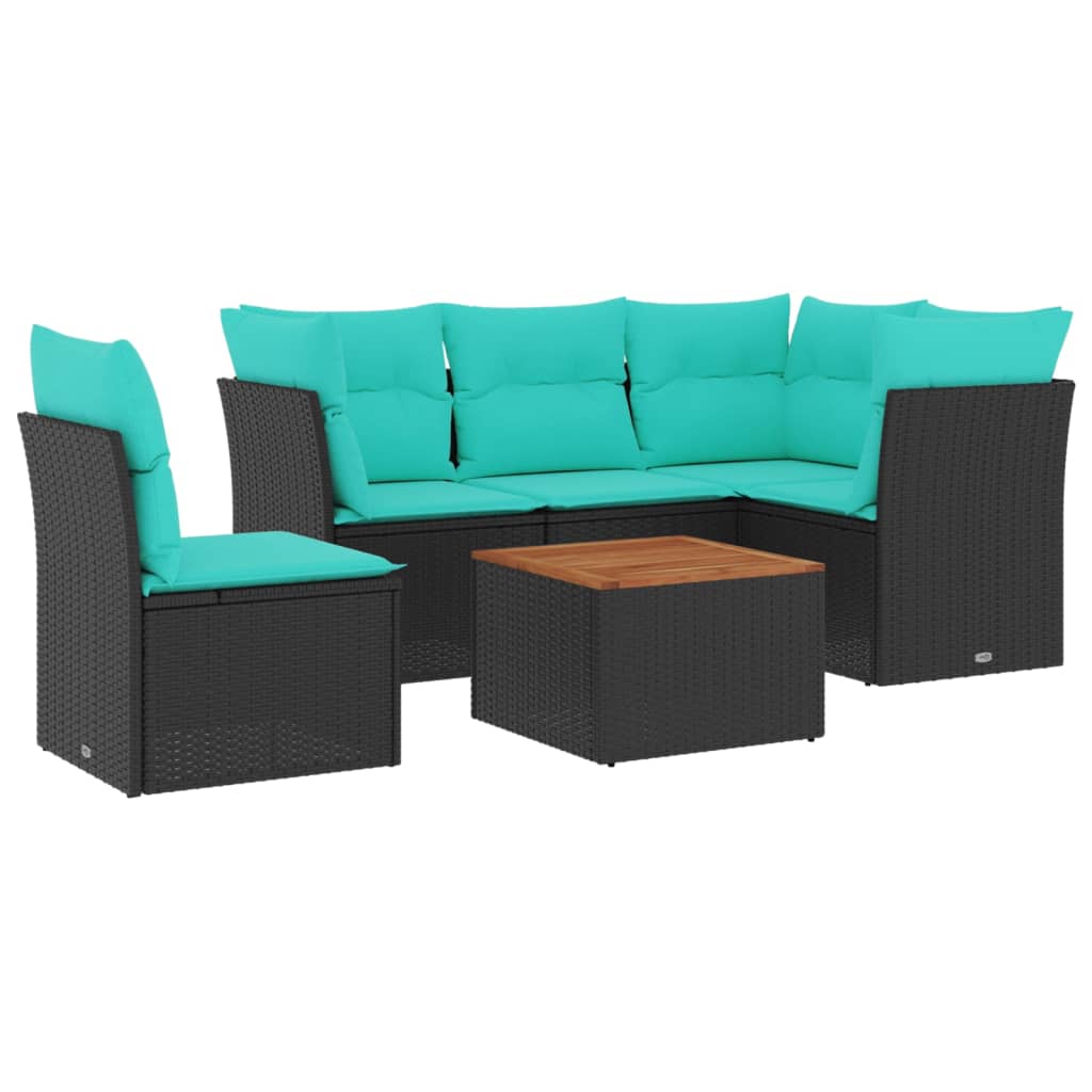 6 Piece Patio Sofa Set with Cushions Black Poly Rattan