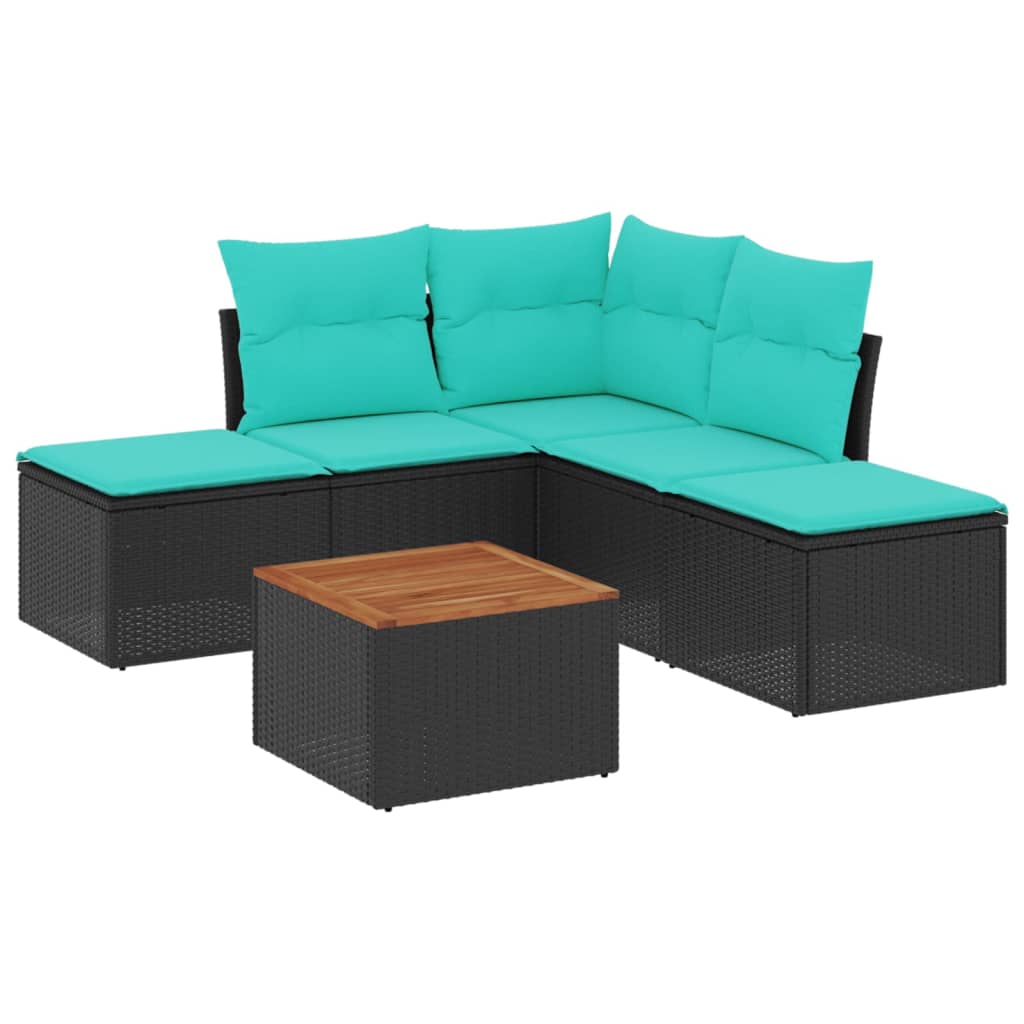 6 Piece Patio Sofa Set with Cushions Black Poly Rattan