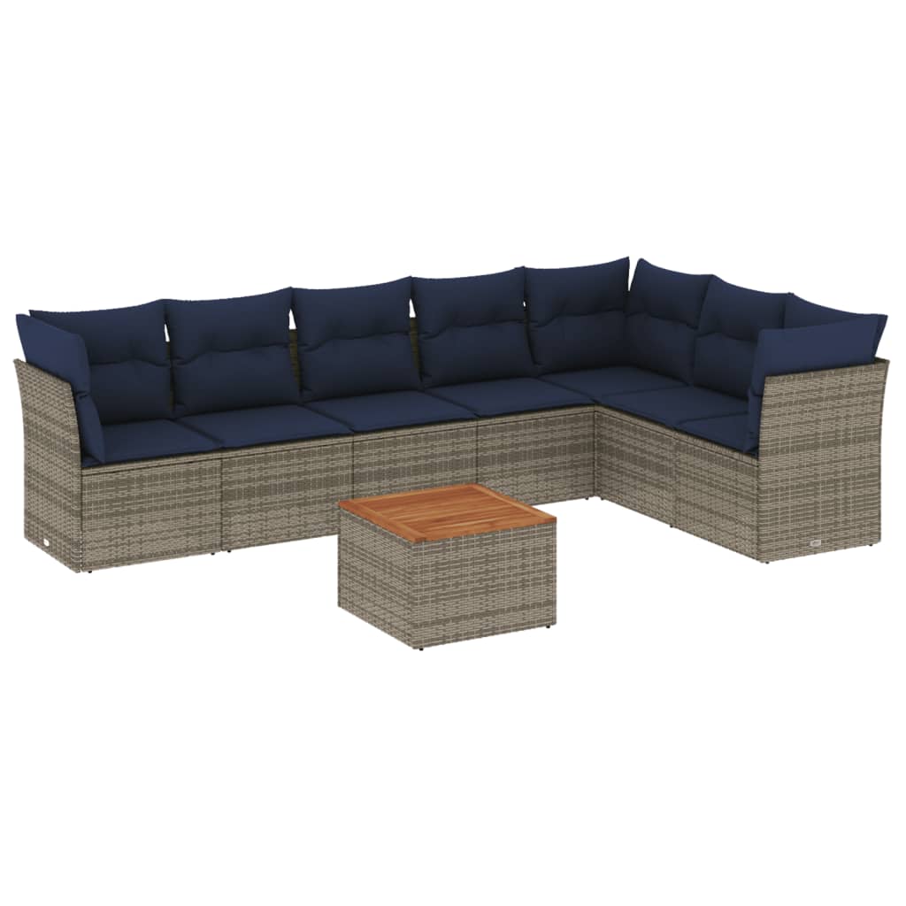 8 Piece Patio Sofa Set with Cushions Gray Poly Rattan