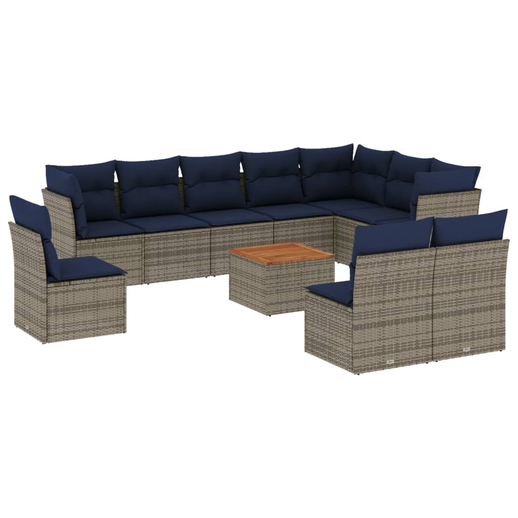 11 Piece Patio Sofa Set with Cushions Gray Poly Rattan