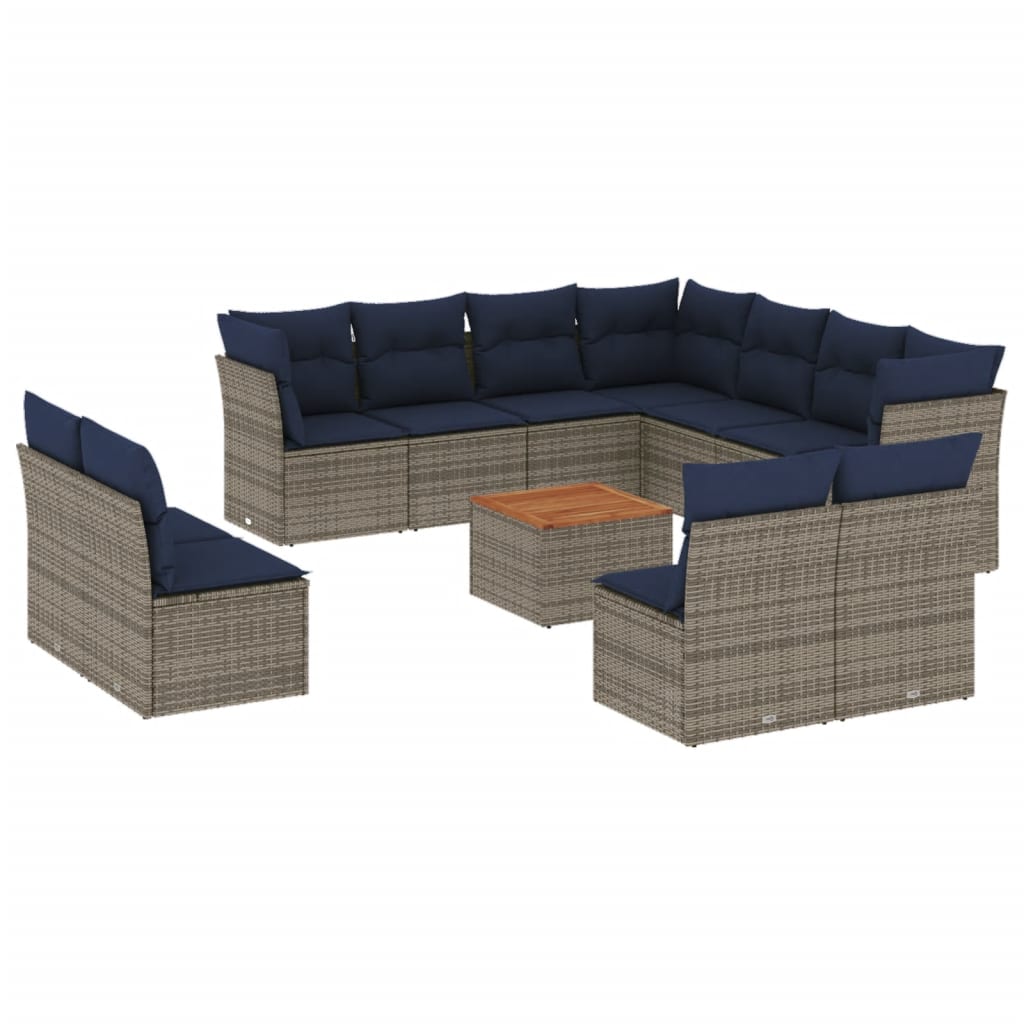 12 Piece Patio Sofa Set with Cushions Gray Poly Rattan