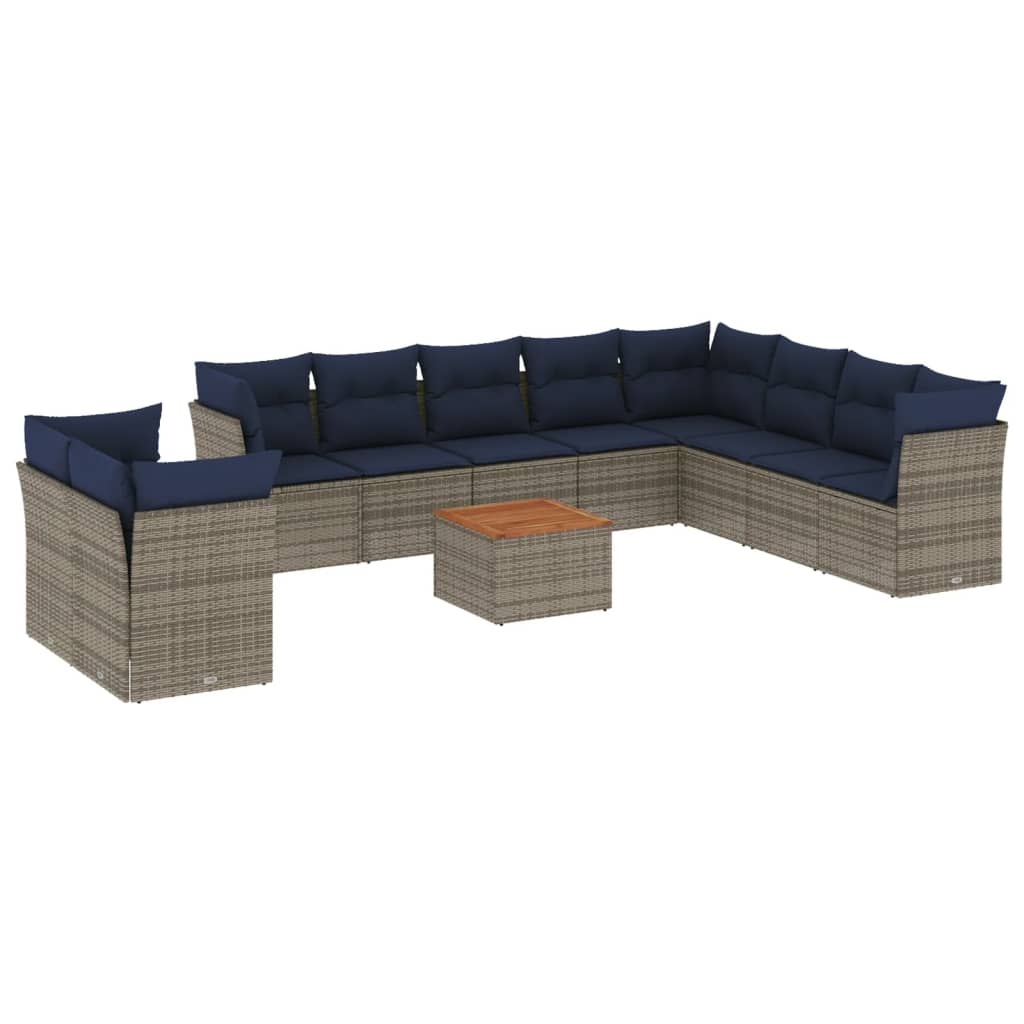 11 Piece Patio Sofa Set with Cushions Gray Poly Rattan