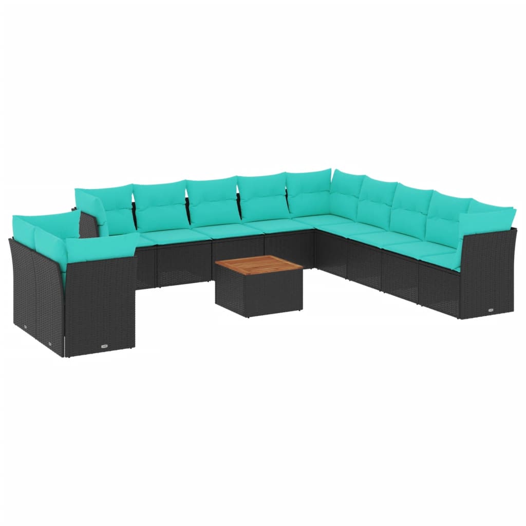 12 Piece Patio Sofa Set with Cushions Black Poly Rattan