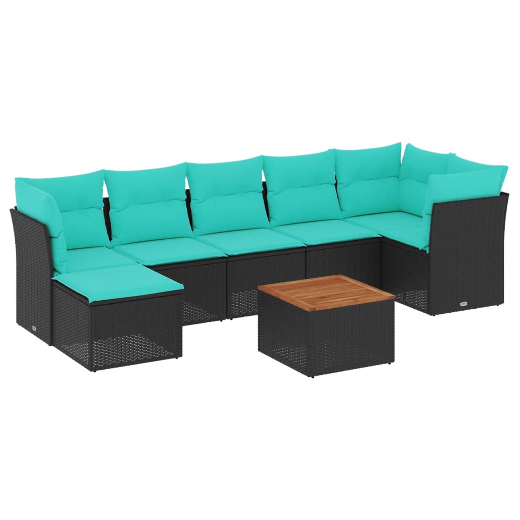 8 Piece Patio Sofa Set with Cushions Black Poly Rattan