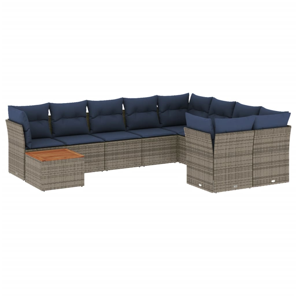 10 Piece Patio Sofa Set with Cushions Gray Poly Rattan