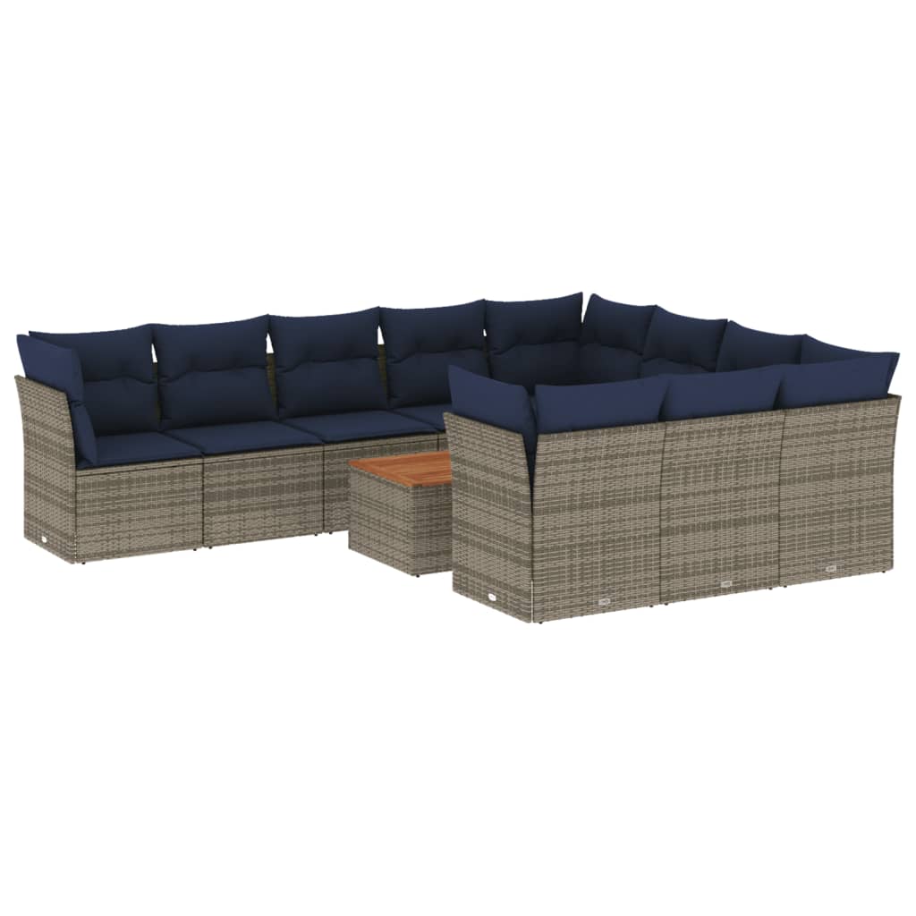 11 Piece Patio Sofa Set with Cushions Gray Poly Rattan