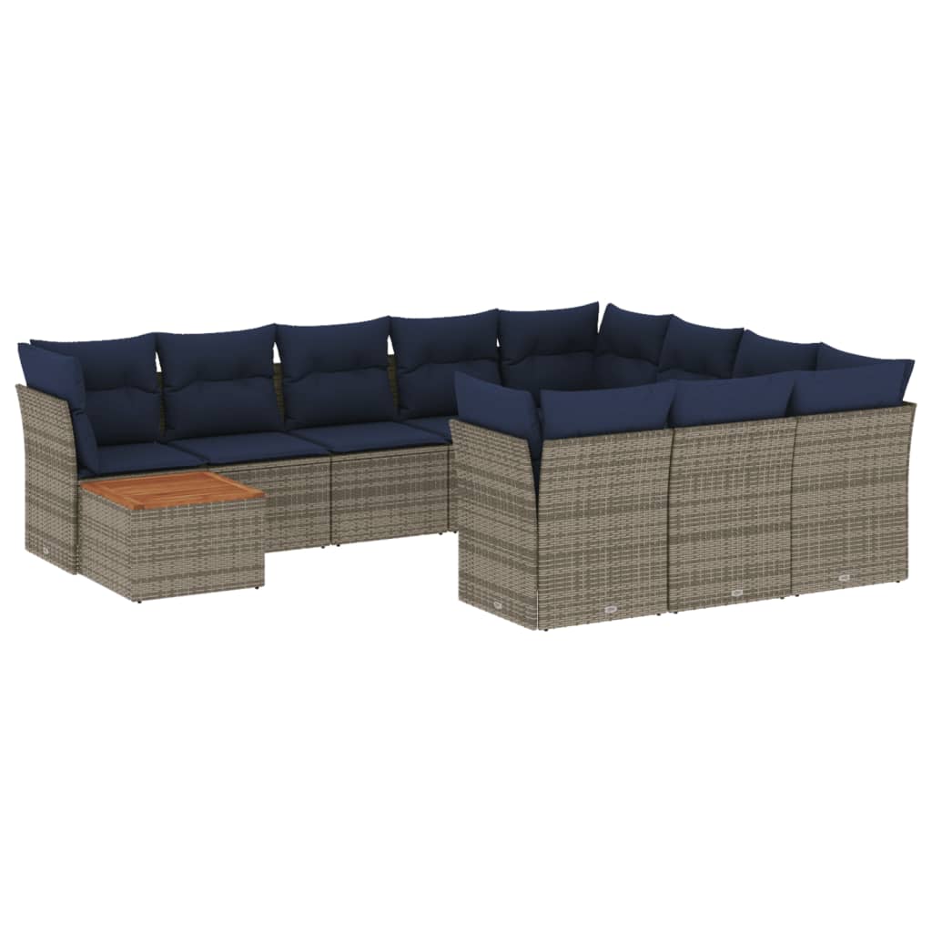 11 Piece Patio Sofa Set with Cushions Gray Poly Rattan