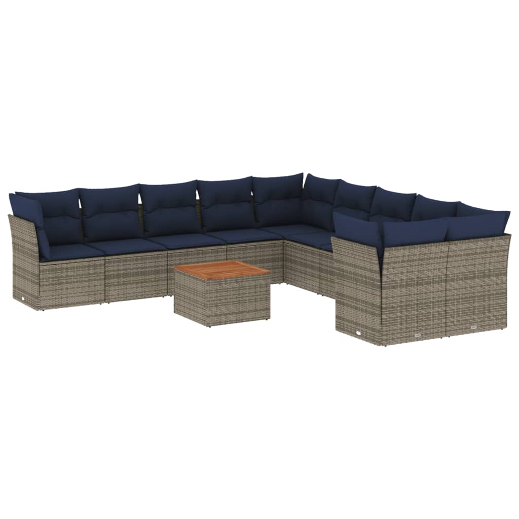 11 Piece Patio Sofa Set with Cushions Gray Poly Rattan
