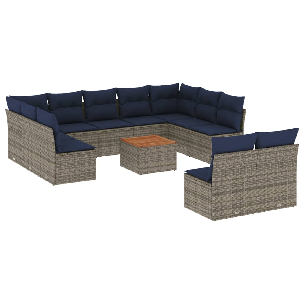 12 Piece Patio Sofa Set with Cushions Gray Poly Rattan