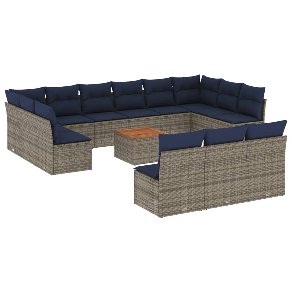 14 Piece Patio Sofa Set with Cushions Gray Poly Rattan