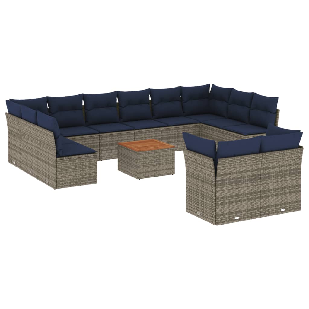 13 Piece Patio Sofa Set with Cushions Gray Poly Rattan