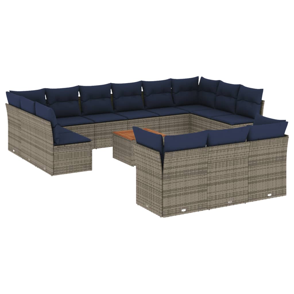 14 Piece Patio Sofa Set with Cushions Gray Poly Rattan