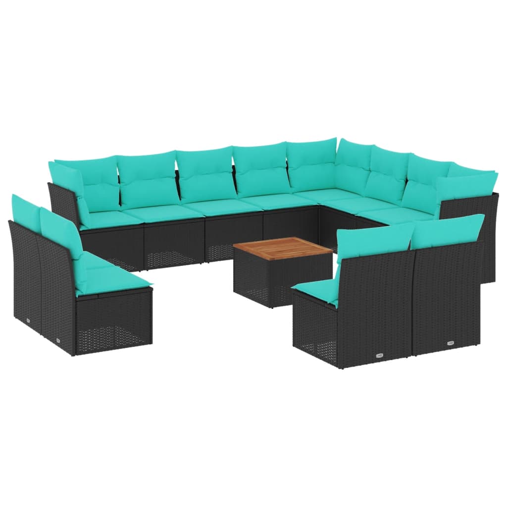 13 Piece Patio Sofa Set with Cushions Black Poly Rattan