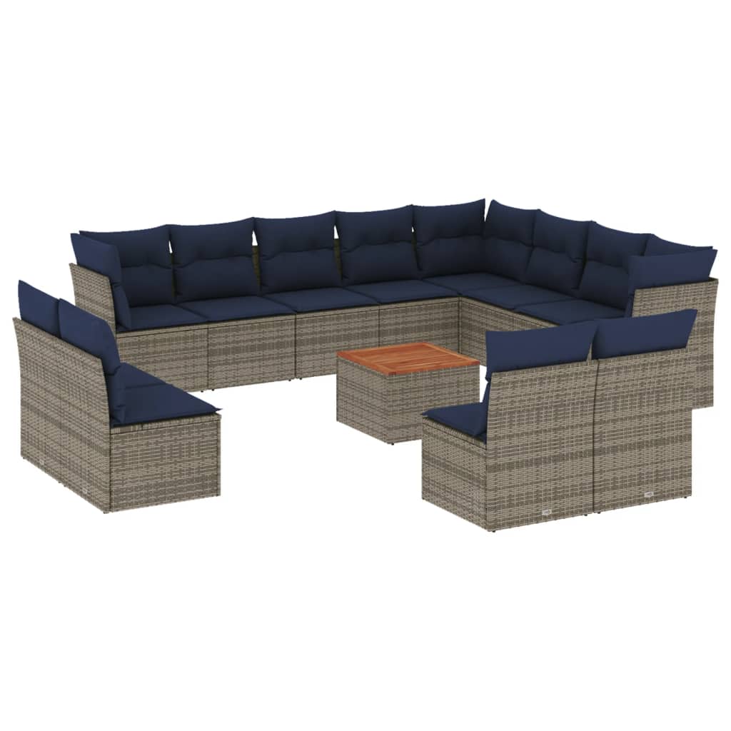 13 Piece Patio Sofa Set with Cushions Gray Poly Rattan