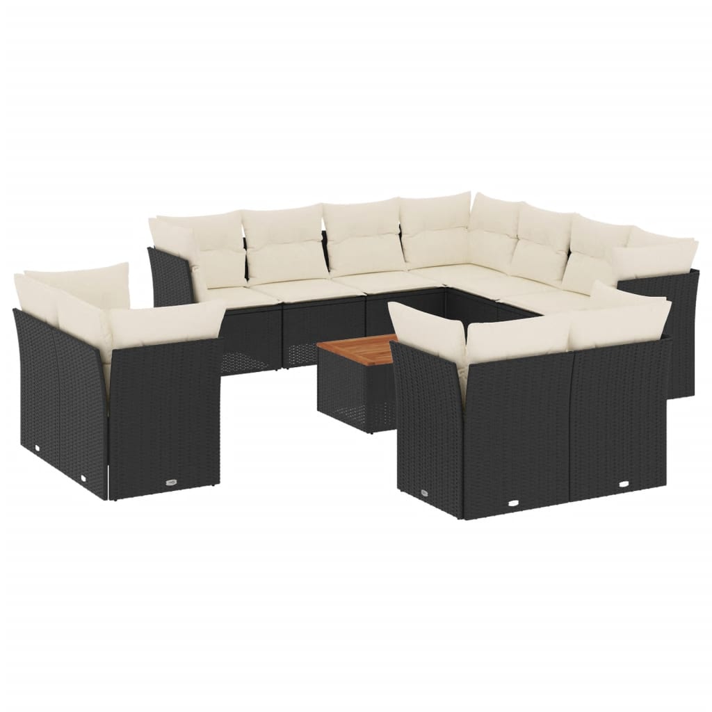 Garden Sofa Set Black PE Rattan Large Adjustable Feet
