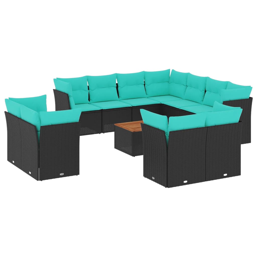 12 Piece Patio Sofa Set with Cushions Black Poly Rattan