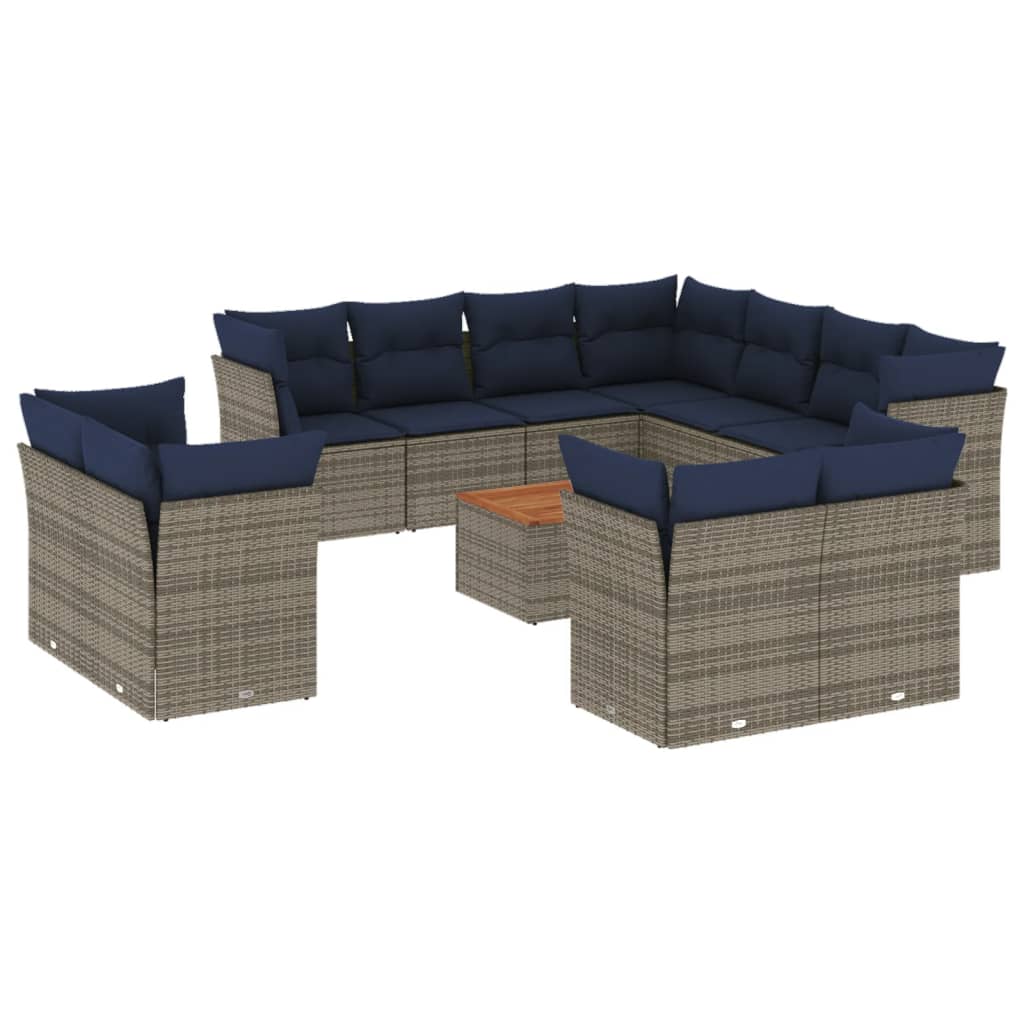 12 Piece Patio Sofa Set with Cushions Gray Poly Rattan
