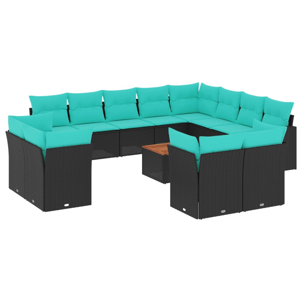 13 Piece Patio Sofa Set with Cushions Black Poly Rattan