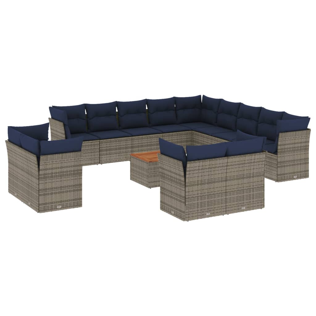 14 Piece Patio Sofa Set with Cushions Gray Poly Rattan