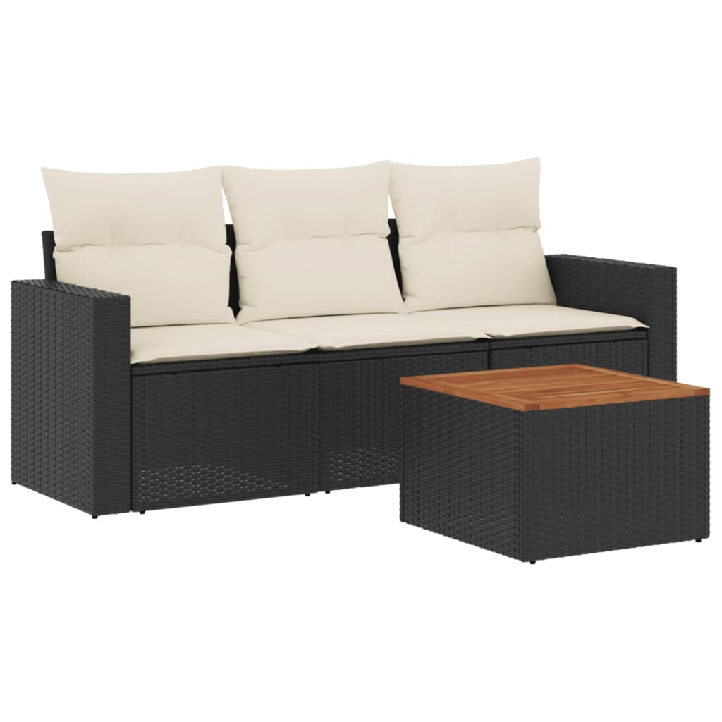 Garden Sofa Set Black PE Rattan 4 Piece Set Modular
