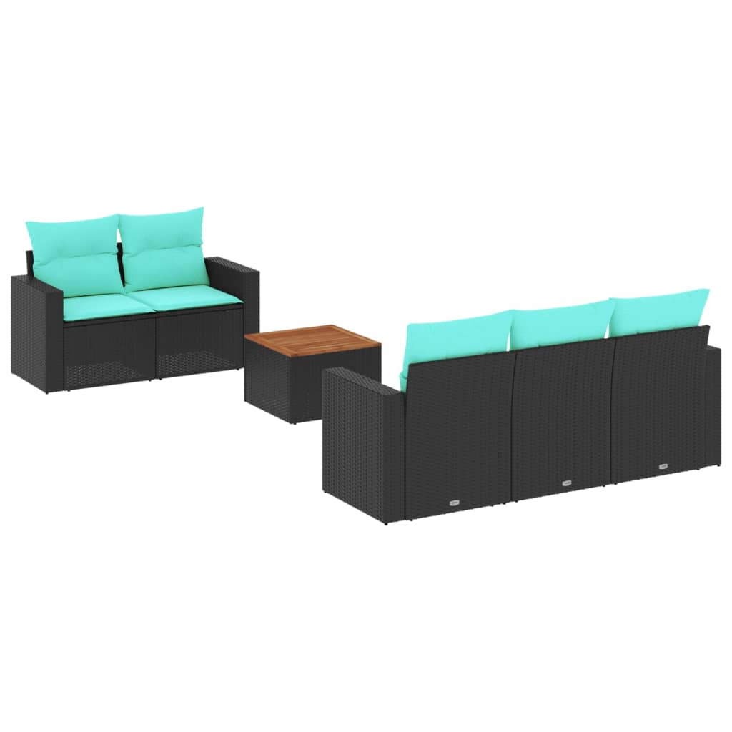 6 Piece Patio Sofa Set with Cushions Black Poly Rattan