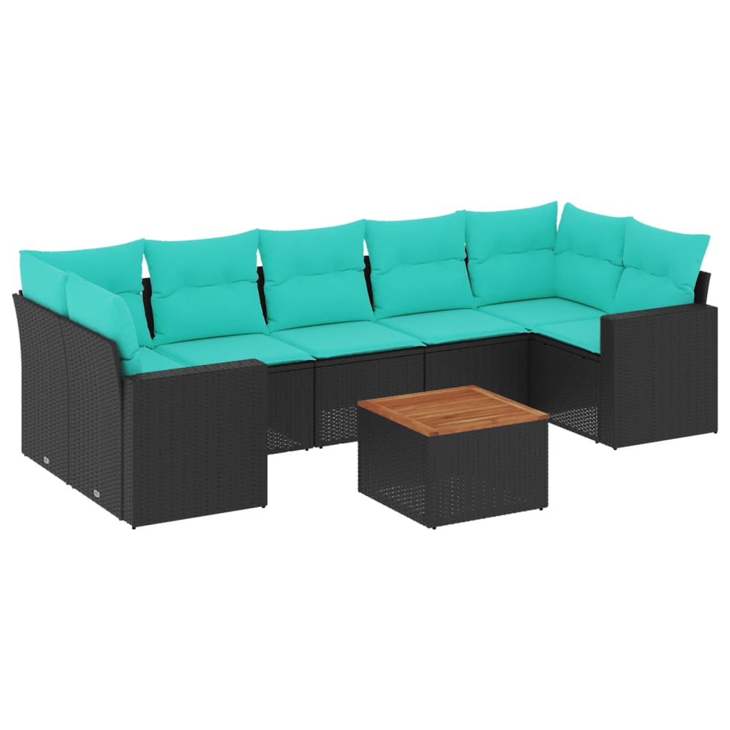 8 Piece Patio Sofa Set with Cushions Black Poly Rattan