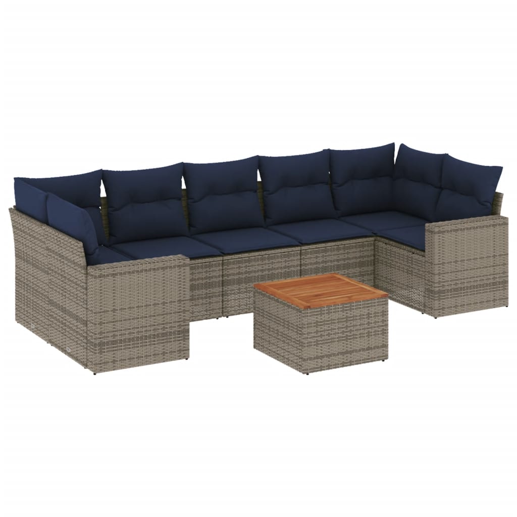 8 Piece Patio Sofa Set with Cushions Gray Poly Rattan